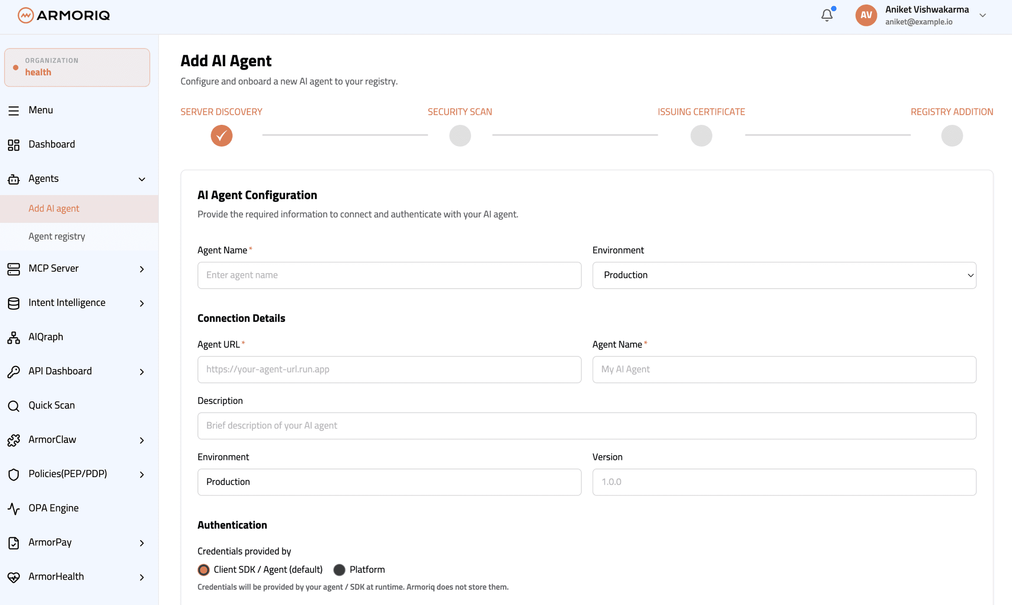 Add Agent wizard
