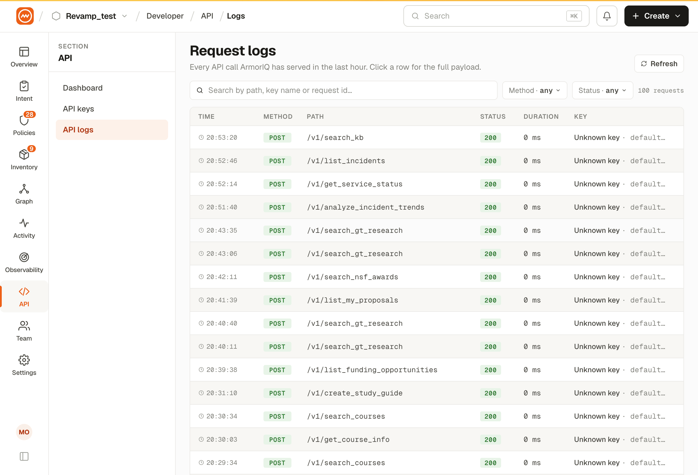Endpoint logs table