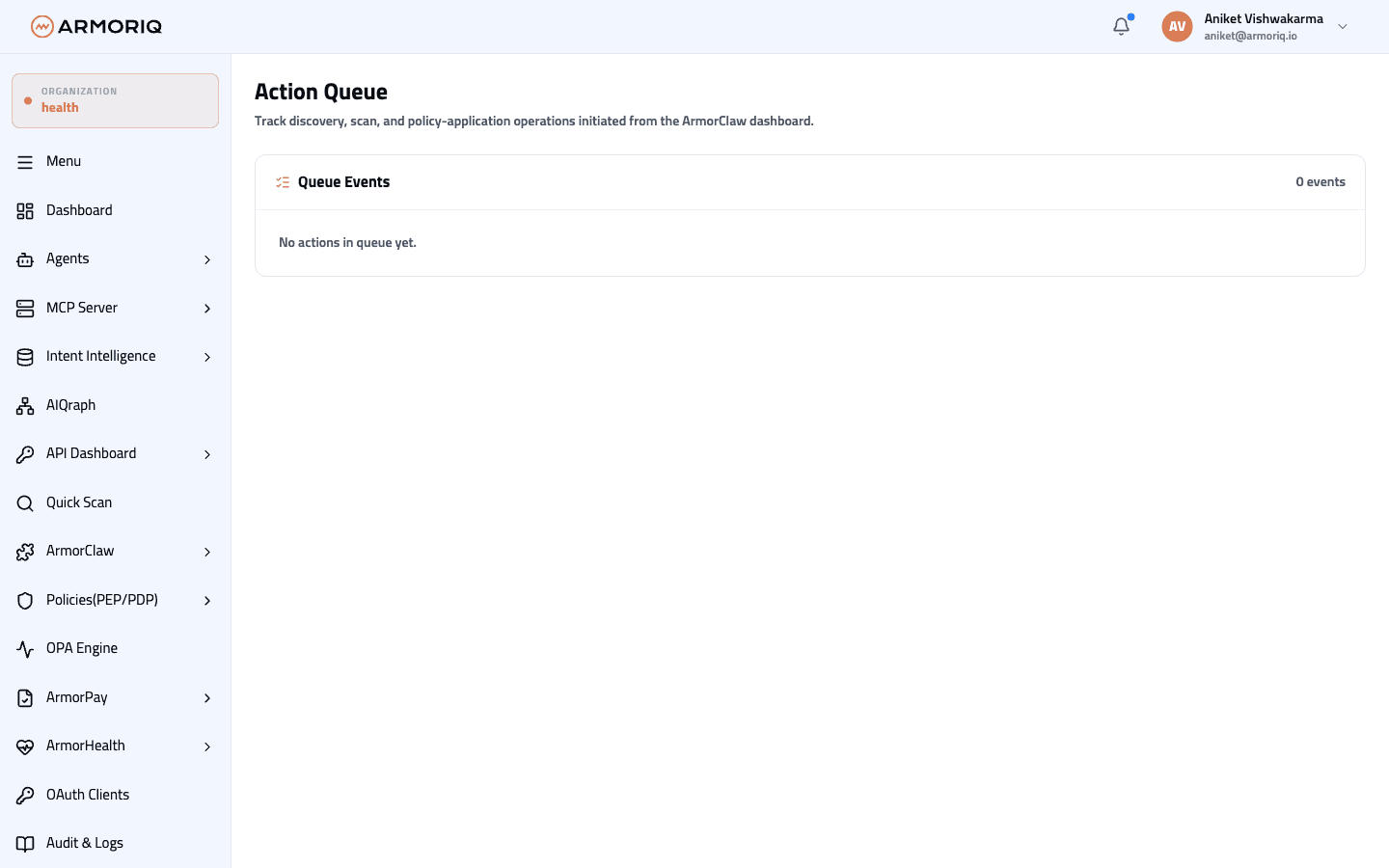 Action Queue page