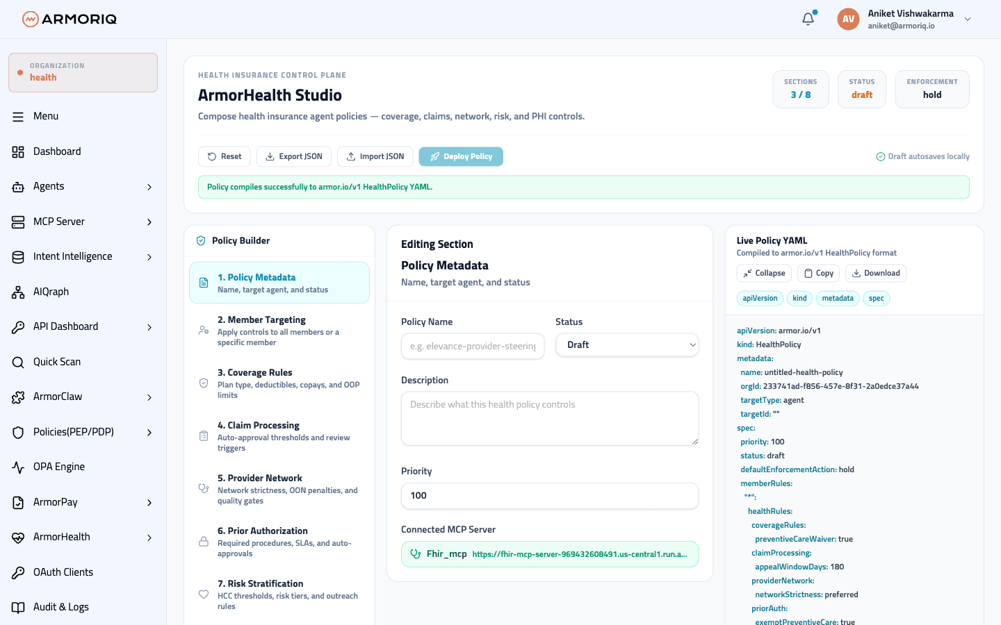 ArmorHealth Policy Studio