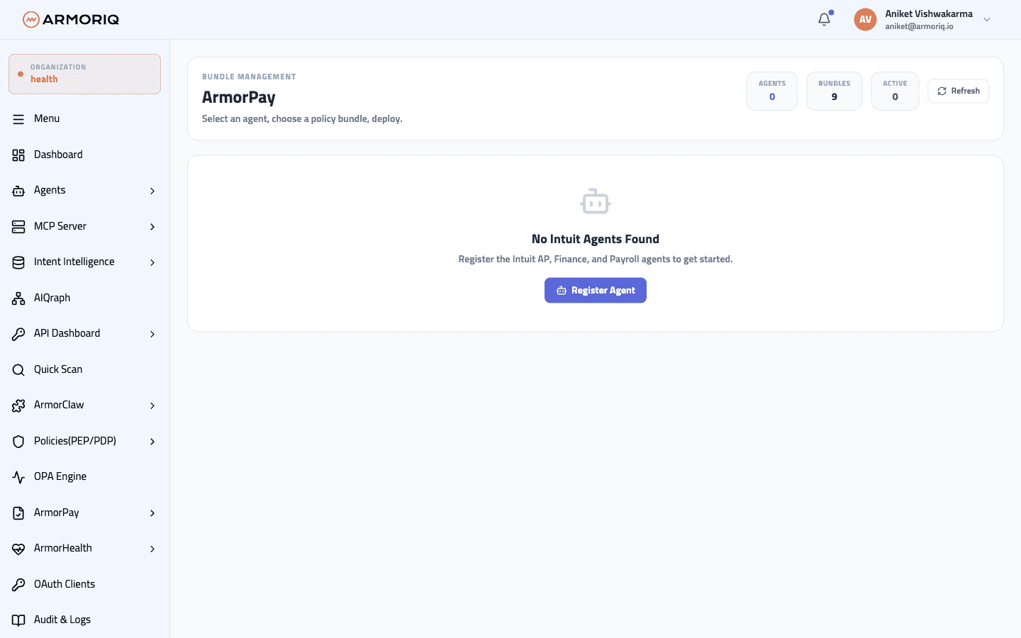 ArmorPay dashboard overview