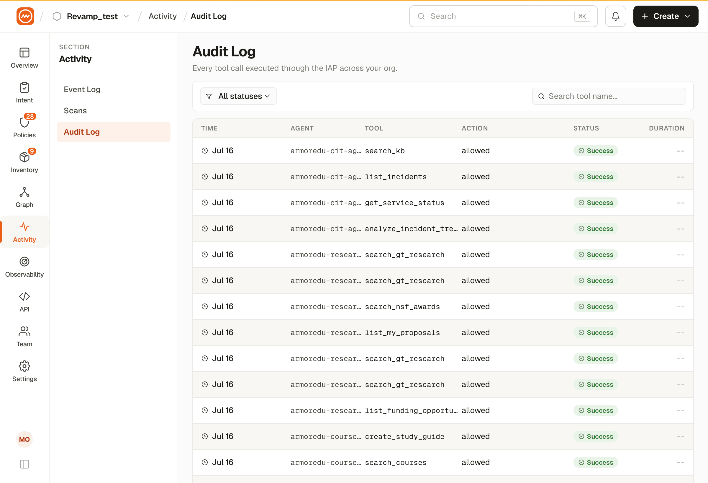 Audit log entries and filters