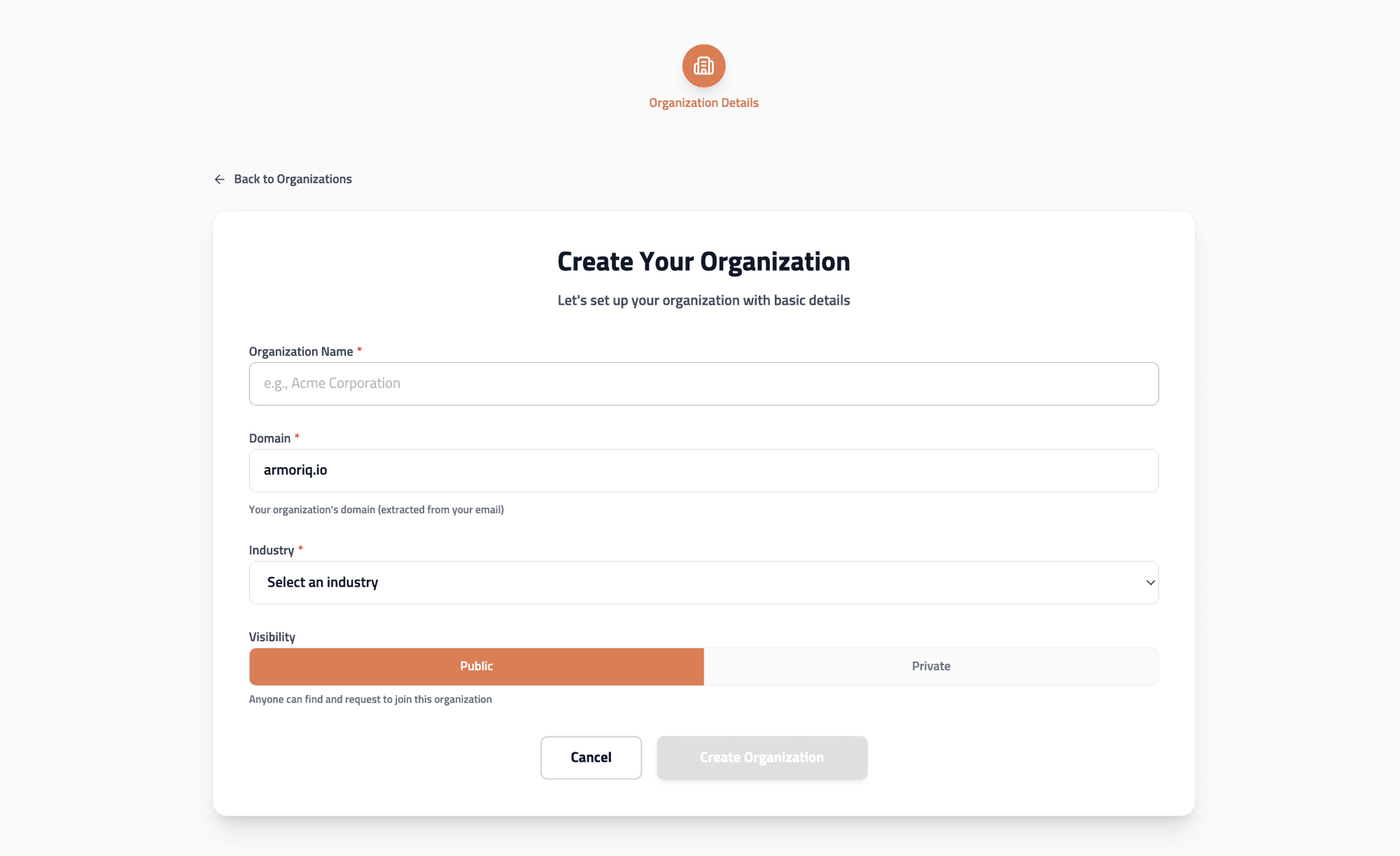Organizations list page