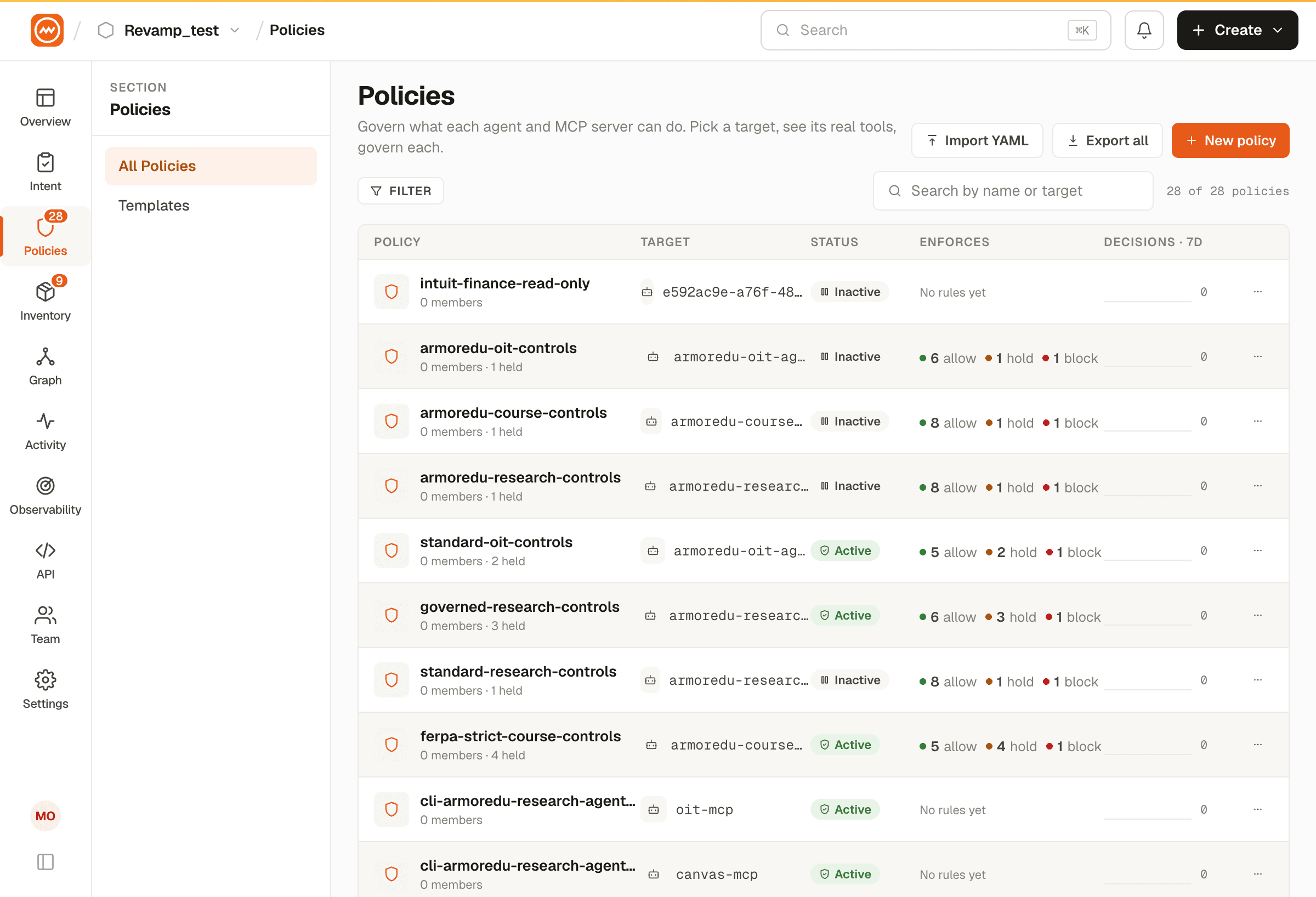 Policies list page