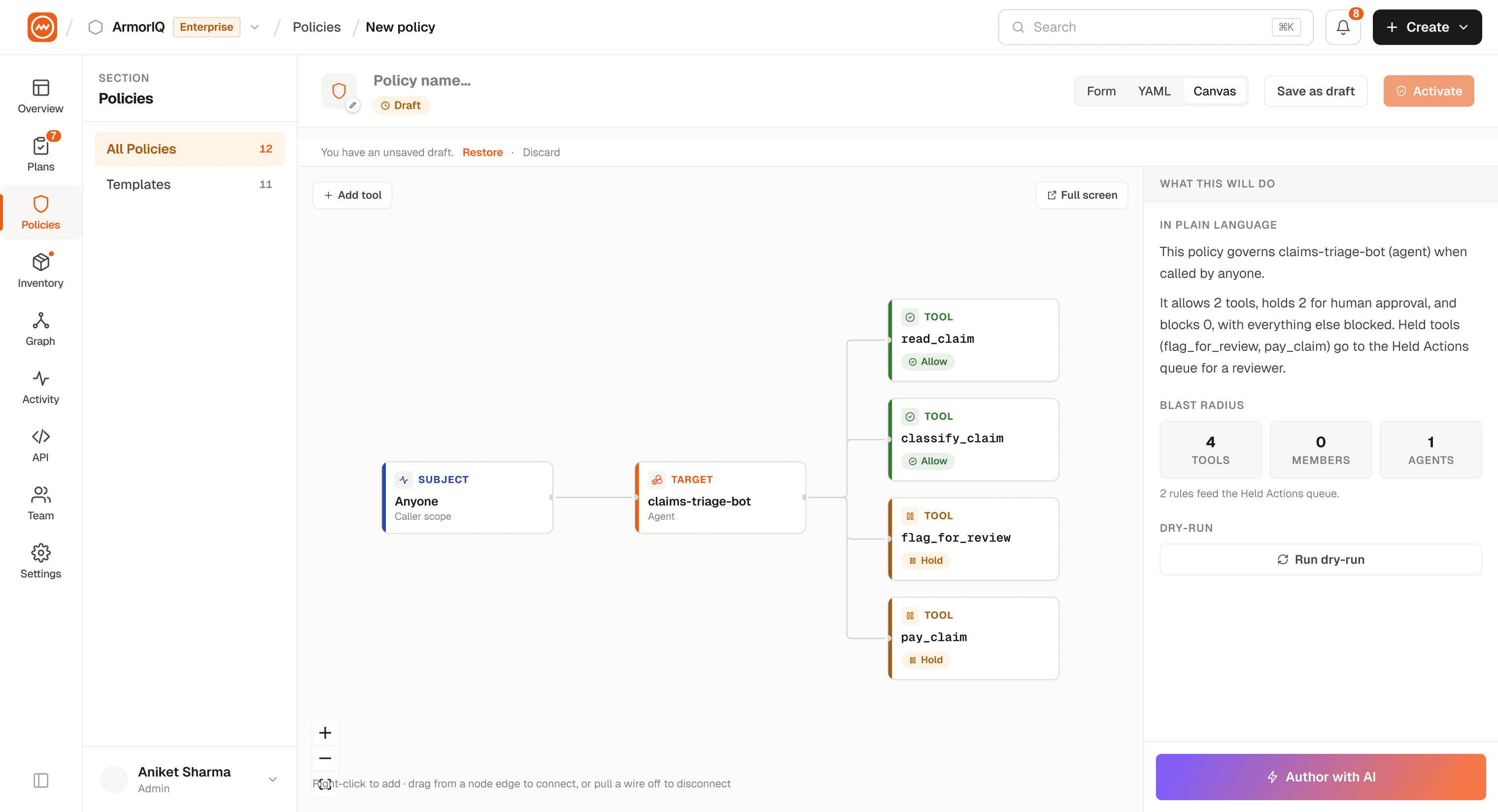 Visual Policy Builder canvas