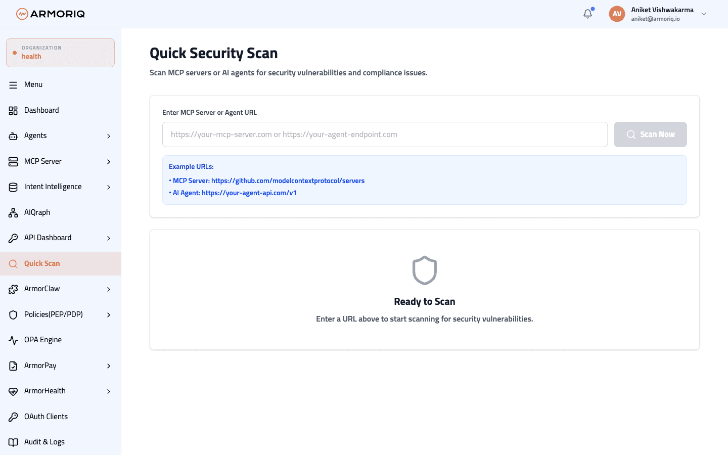 Quick Scan input form