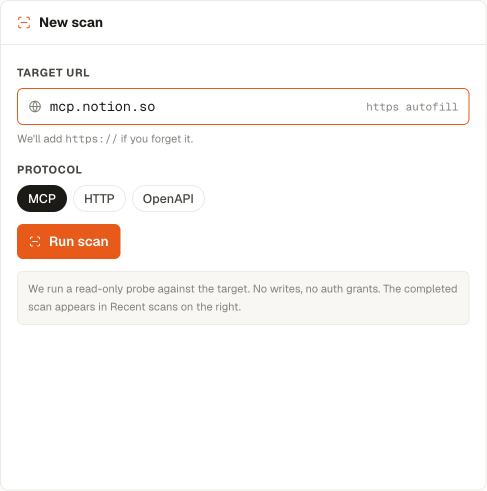 Quick Scan input form