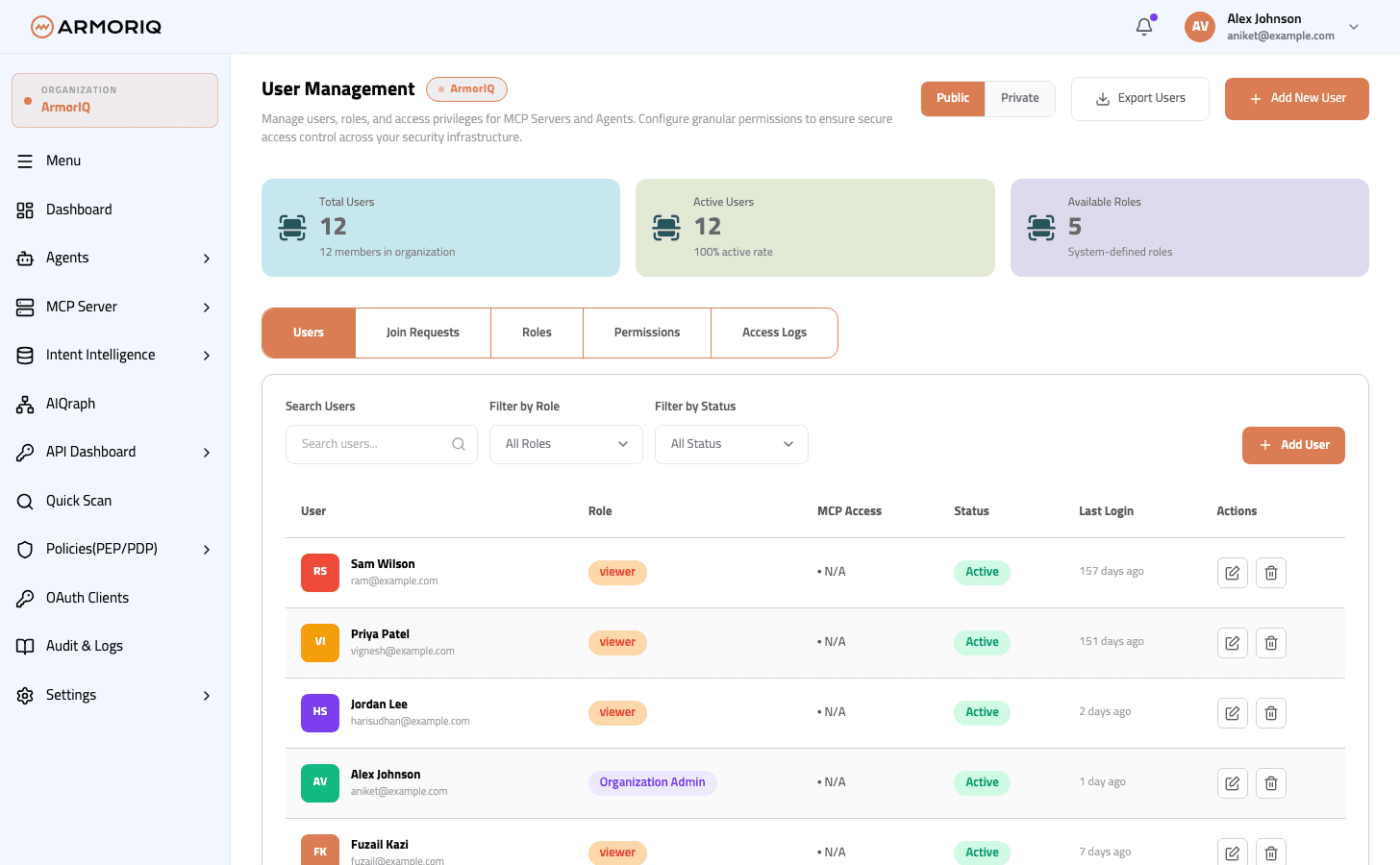 Settings — User Management page