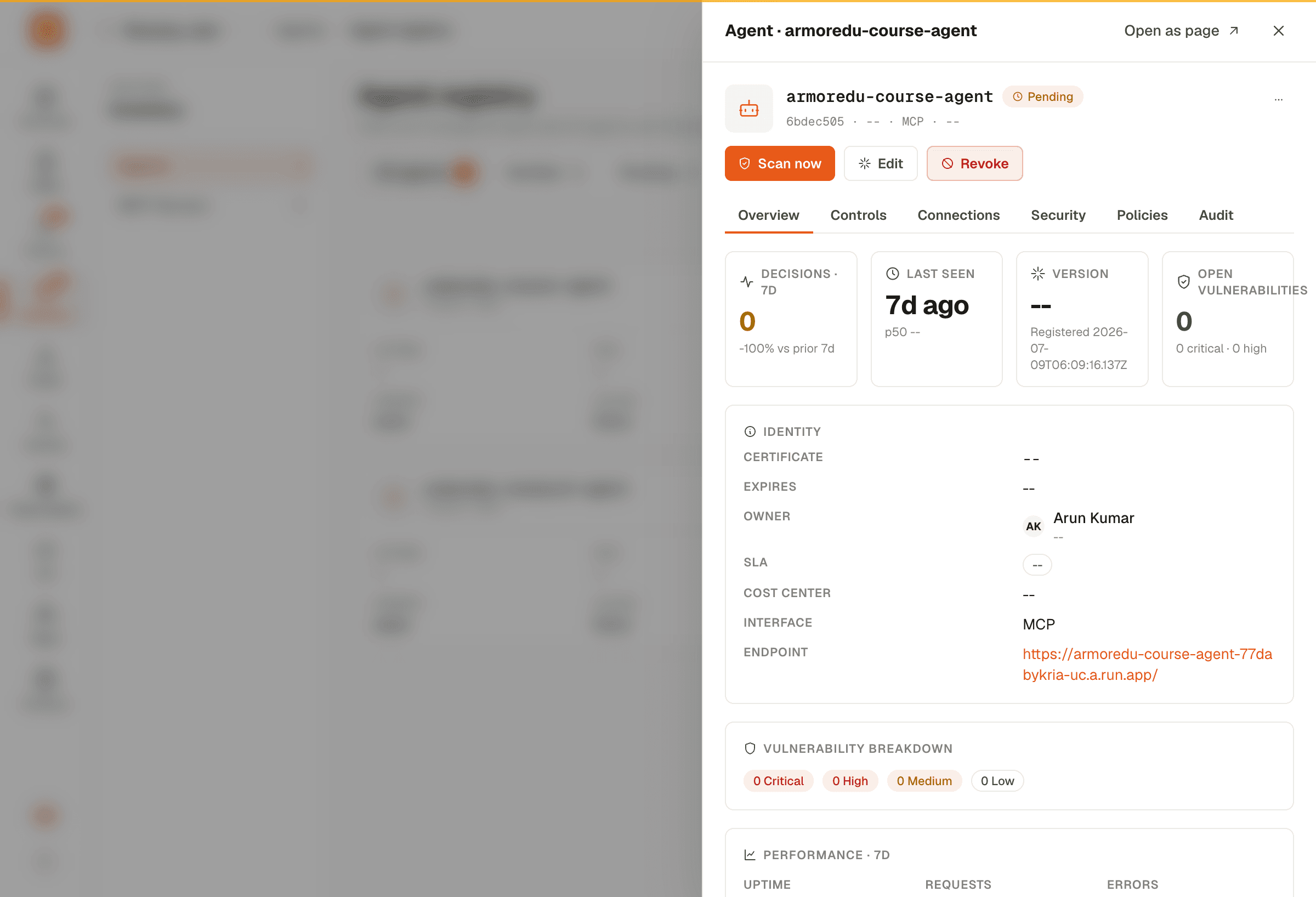 Agent detail view