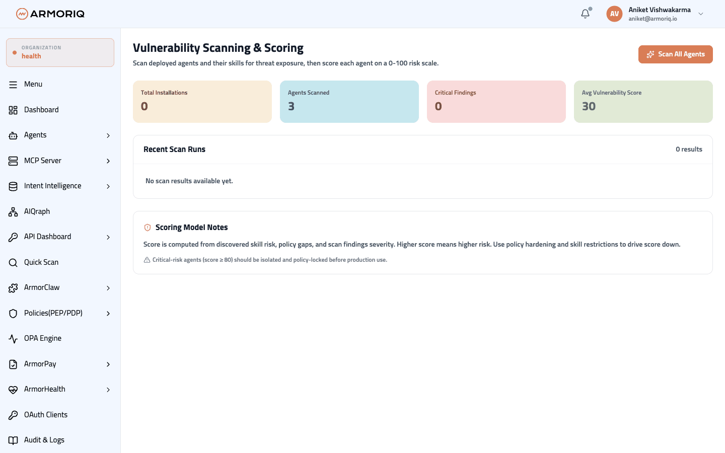 Vulnerability Scans page