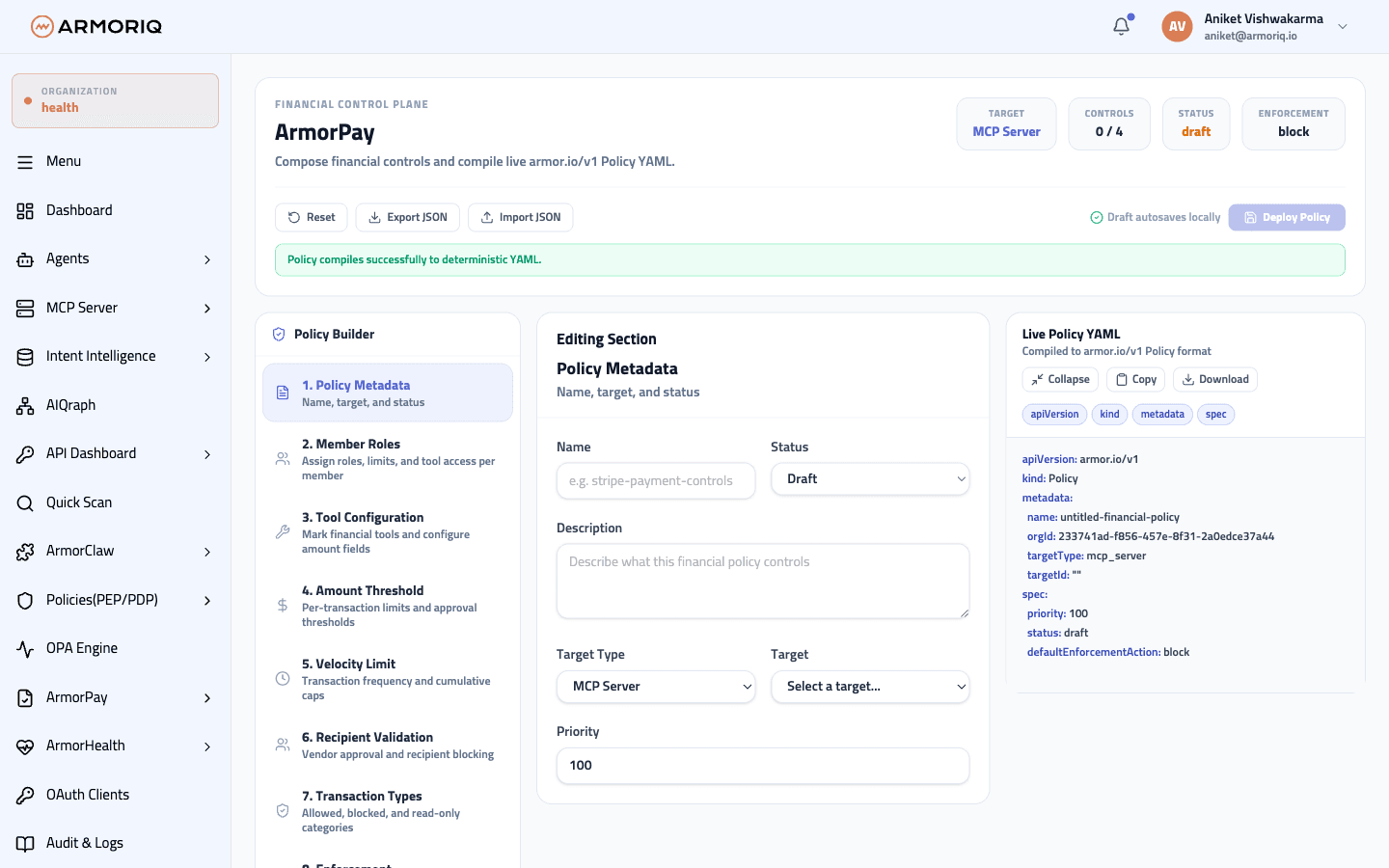 ArmorPay Policy Studio