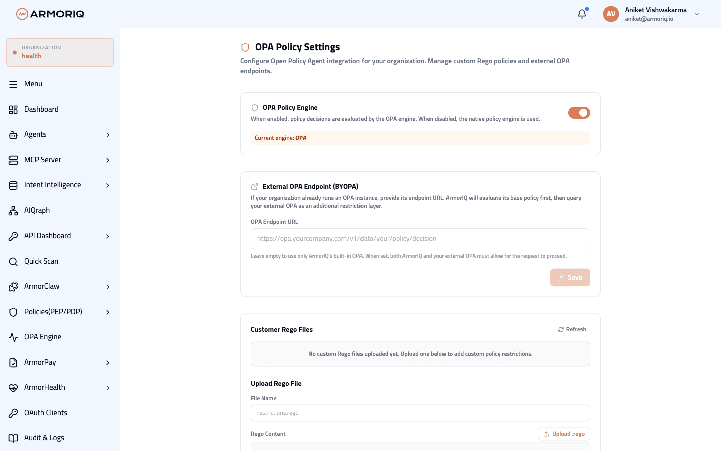 OPA Configuration page