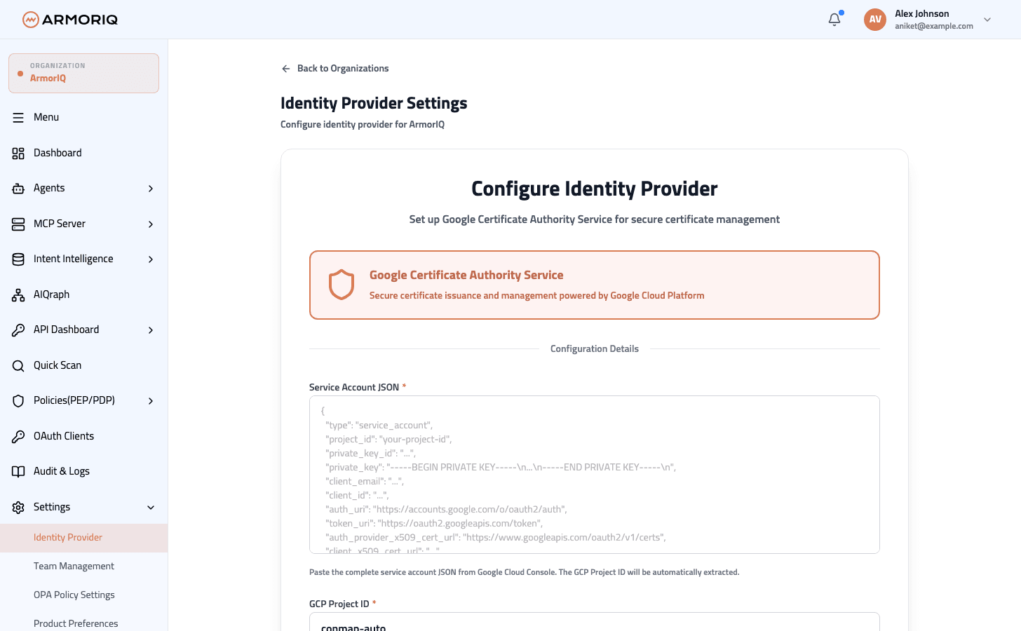 Identity Provider settings